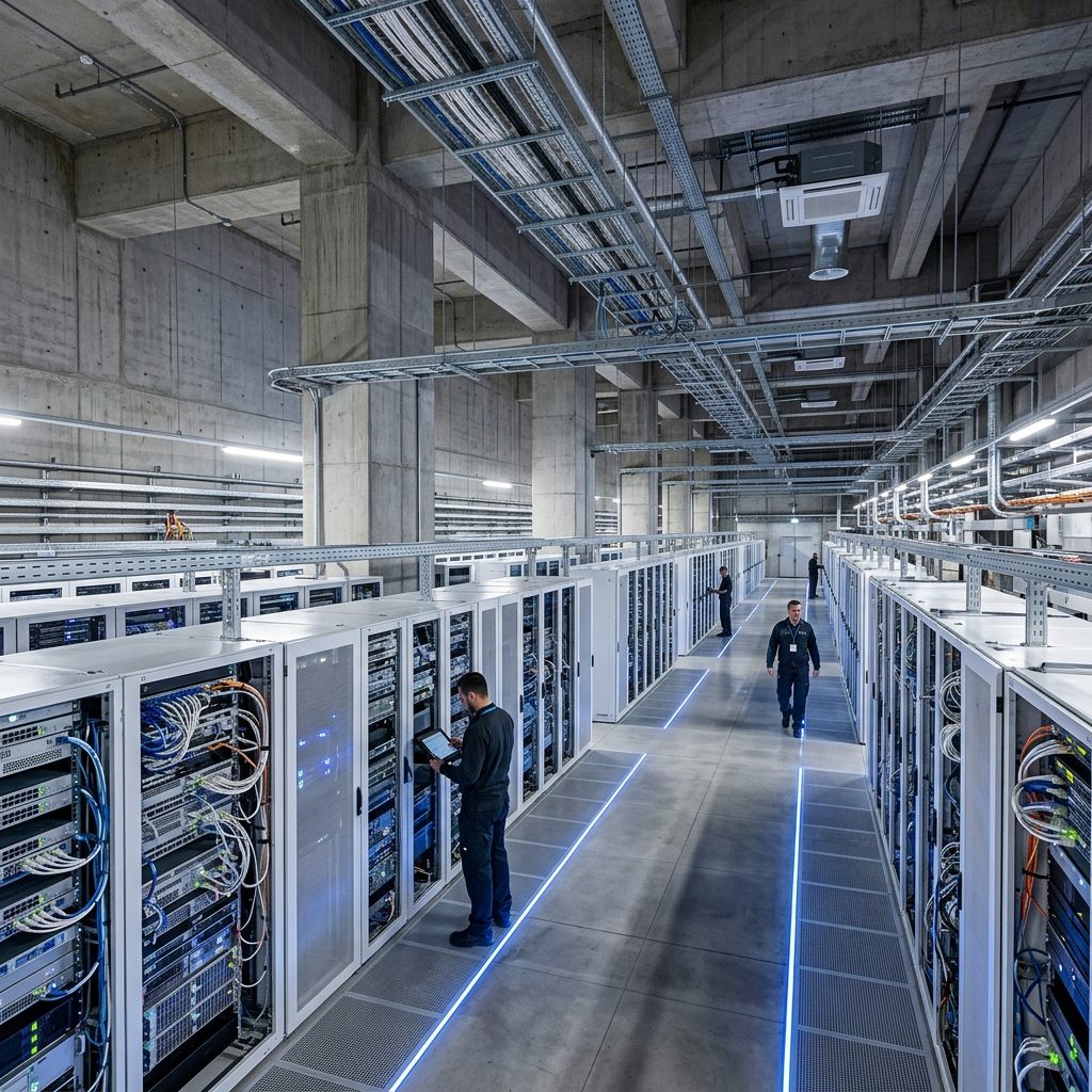 Rows of servers in an Elara-Cortex data hall